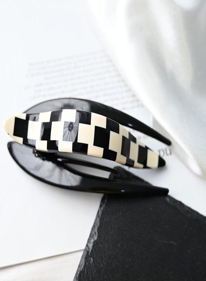Prettyou Handmade Celluloid French Design Tortoise Shell Barrettes Side-slide Opening Duck Luxury Fashion Accessories Hair Clip Claw for Women (check) - Image 4